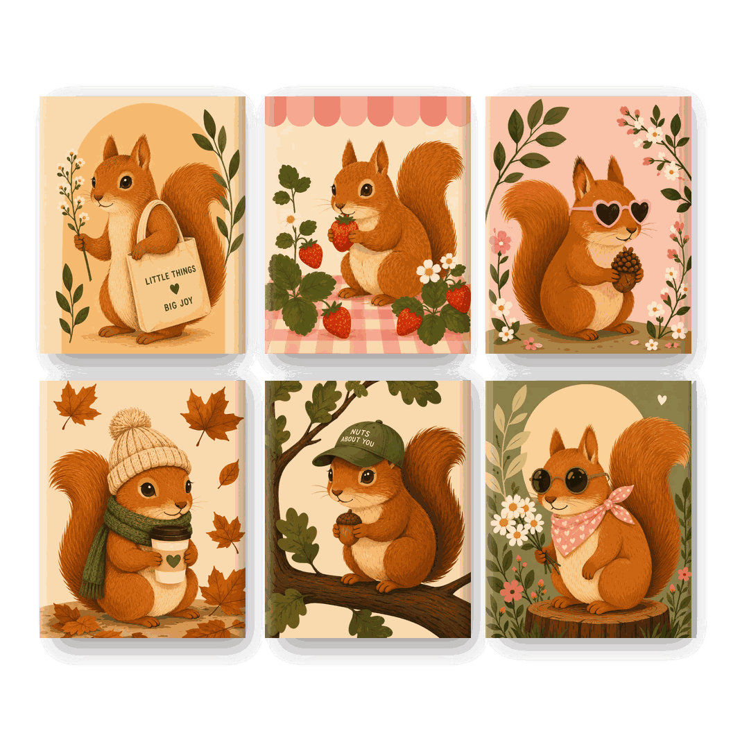 6 Mini Paintings - Little Squirrel Set- Paint by Numbers
