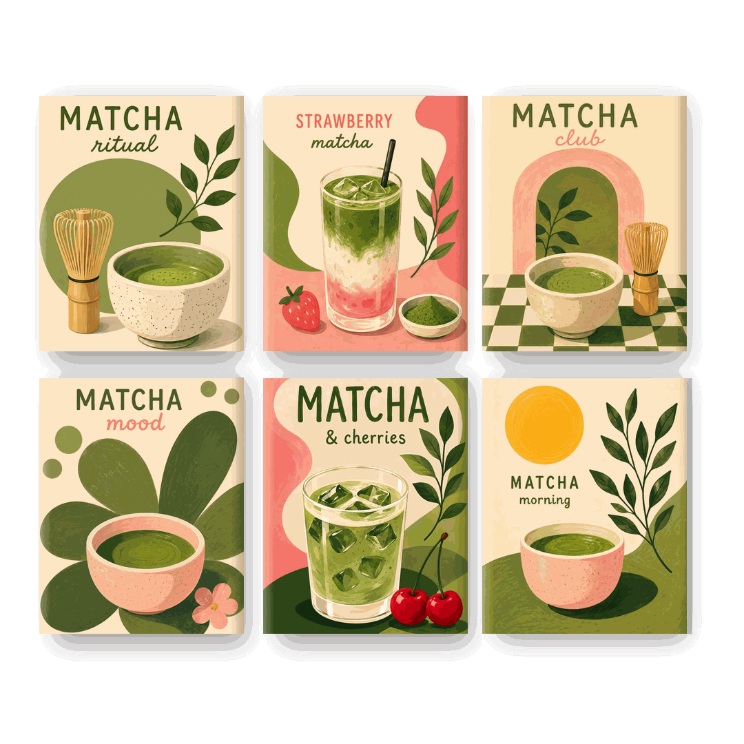 6 Mini-tableaux - Matcha Rituel Ensemble- Peinture par numéros