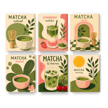 6 Mini-tableaux - Matcha Rituel Ensemble- Peinture par numéros