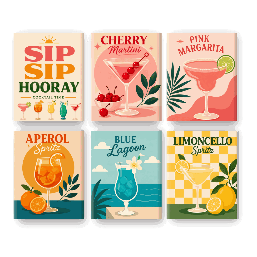 6 Mini Paintings - Sip Sip Hooray Set- Paint by Numbers
