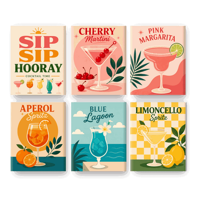 6 Mini Paintings - Sip Sip Hooray Set- Paint by Numbers