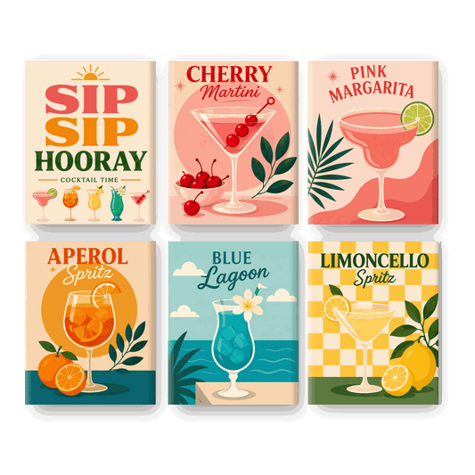 6 Mini Paintings - Sip Sip Hooray Set- Paint by Numbers
