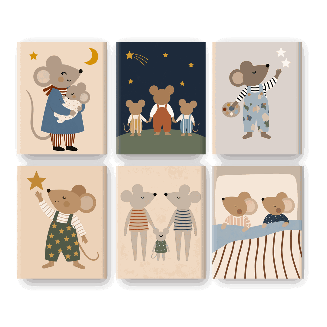 6 Mini-tableaux - Ensemble Famille de souris heureuse - Peinture par numéros