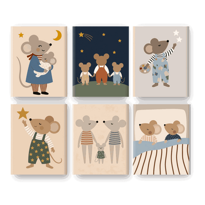 6 Mini-tableaux - Ensemble Famille de souris heureuse - Peinture par numéros
