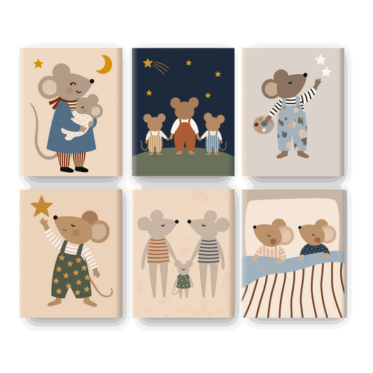 6 Mini Paintings - Happy Mice Family Set- Paint by Numbers