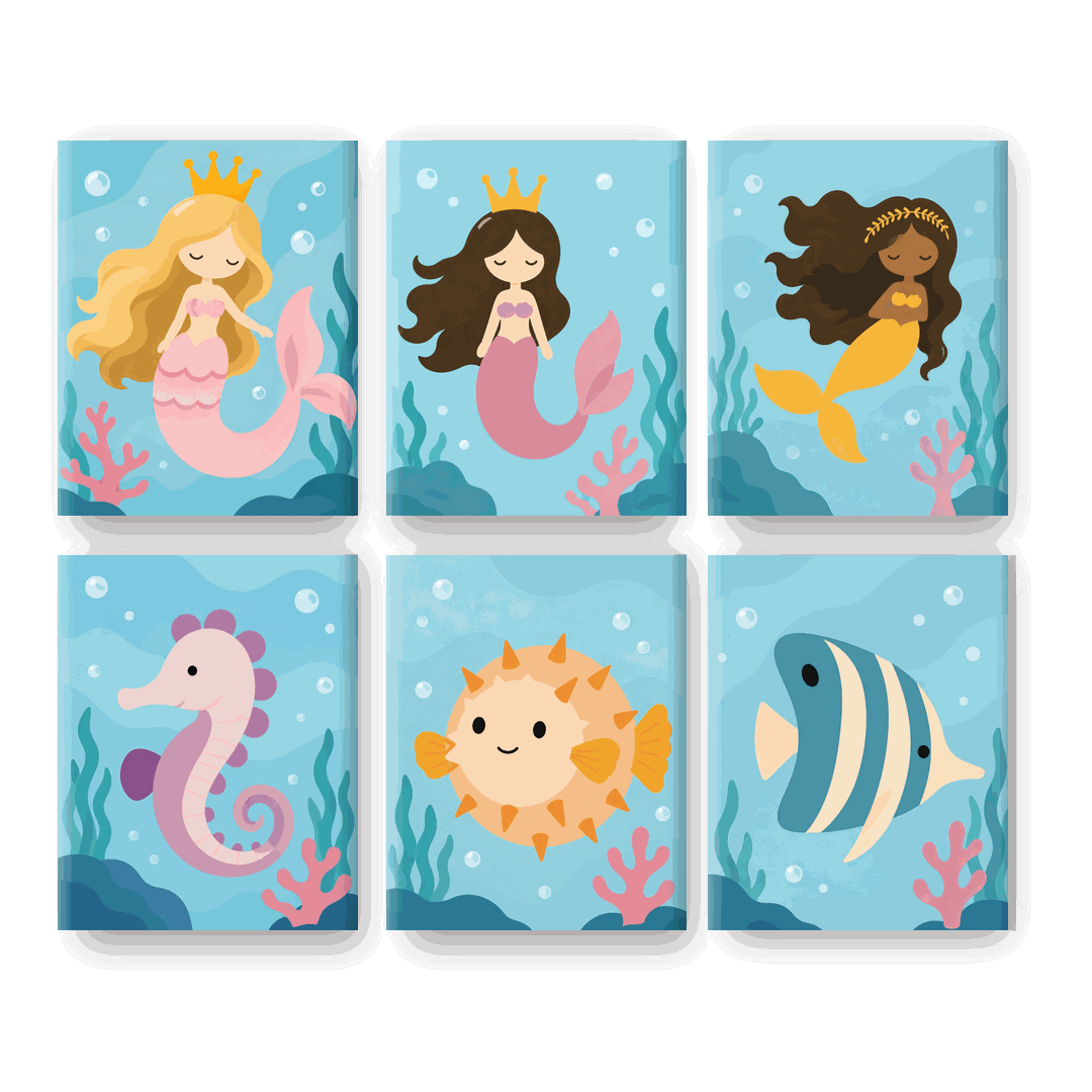 6 Mini-tableaux - Ensemble Amis Sous la Mer- Peinture par numéros