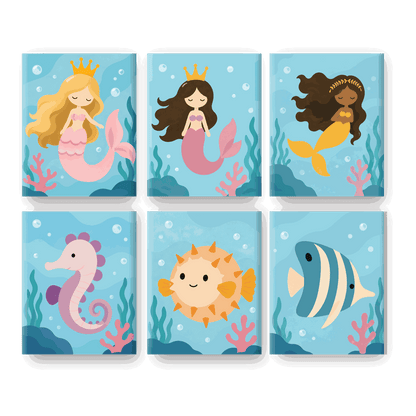 6 Mini-tableaux - Ensemble Amis Sous la Mer- Peinture par numéros
