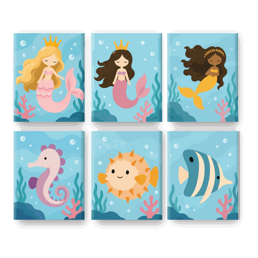 6 Mini-tableaux - Ensemble Amis Sous la Mer- Peinture par numéros