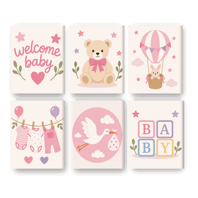 6 Mini Paintings - Welcome Baby Girl Set