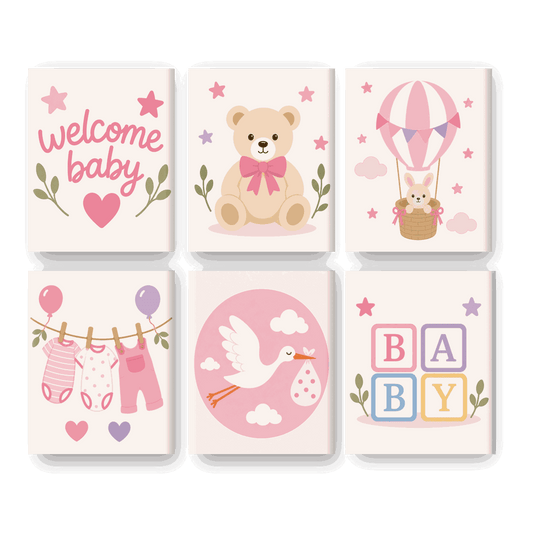 6 Mini Paintings - Welcome Baby Girl Set- Paint by Numbers