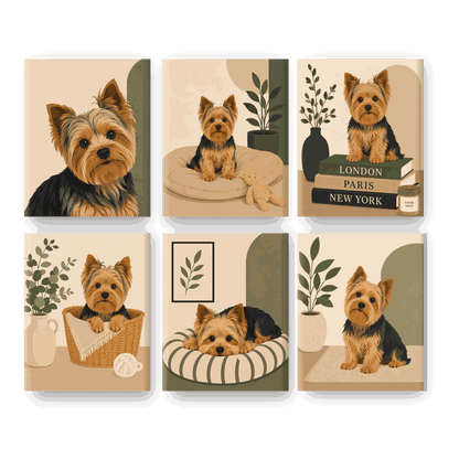 6 Minitavlor - Yorkie Set- Måla efter nummer