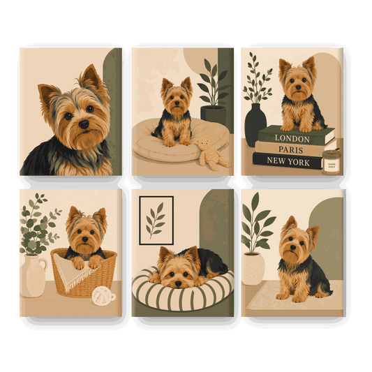 6 minicuadros - Juego de Yorkie- Pintar por números