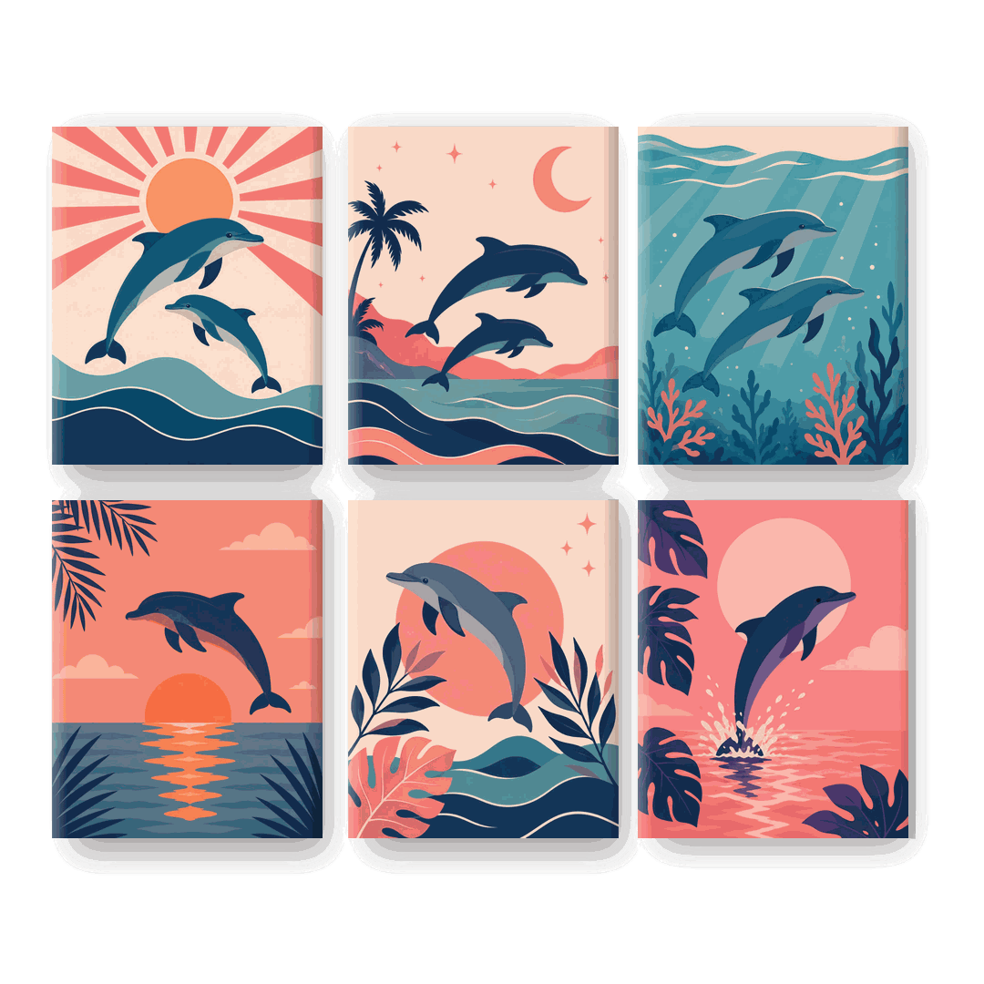 6 Mini Quadri - Jumping Dolphins Set- Dipingi con i numeri