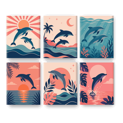 6 Mini Quadri - Jumping Dolphins Set- Dipingi con i numeri