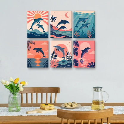 6 Mini Quadri - Jumping Dolphins Set