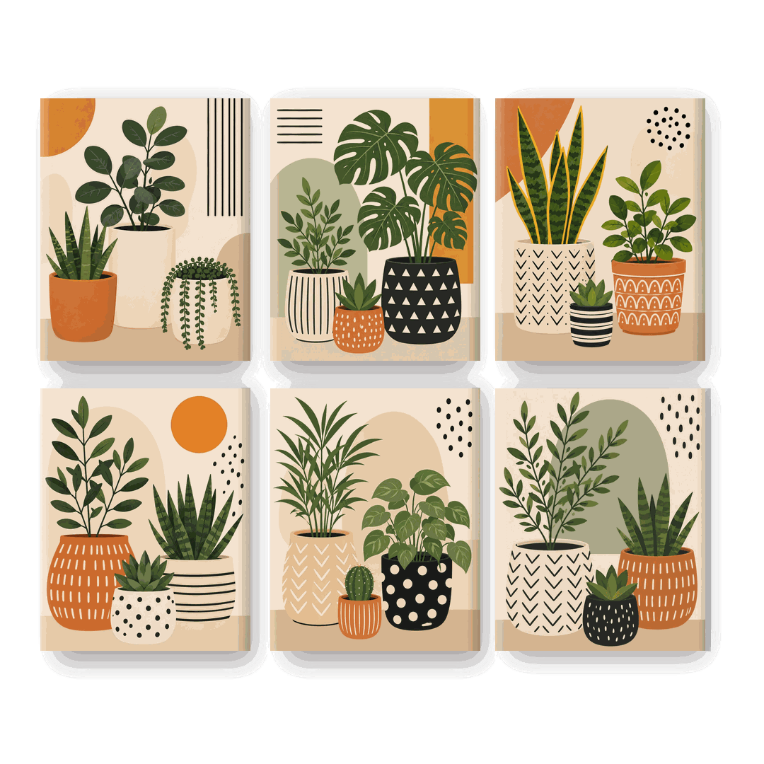 6 Mini Paintings - Plant Trio Set- Paint by Numbers