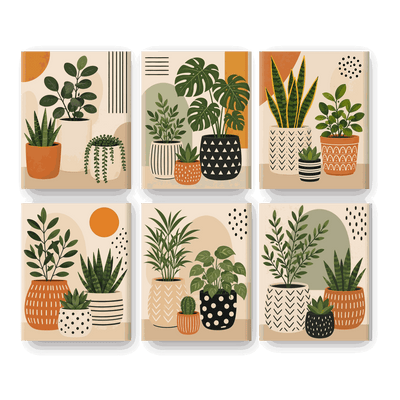 6 Mini Paintings - Plant Trio Set