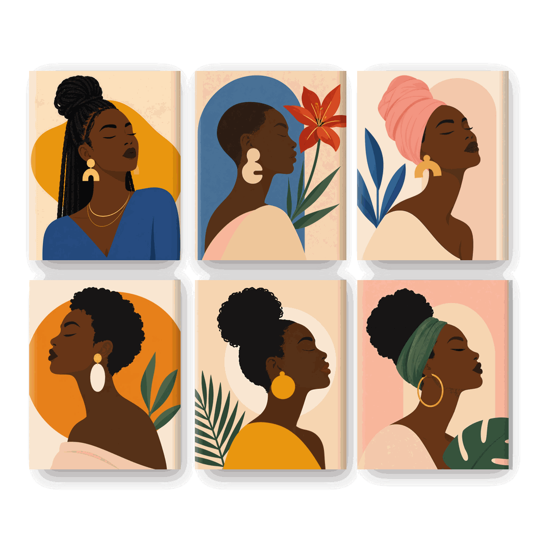 6 minicuadros - Set de Rastas Doradas- Pintar por números