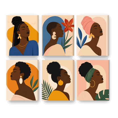 6 minicuadros - Set de Rastas Doradas- Pintar por números