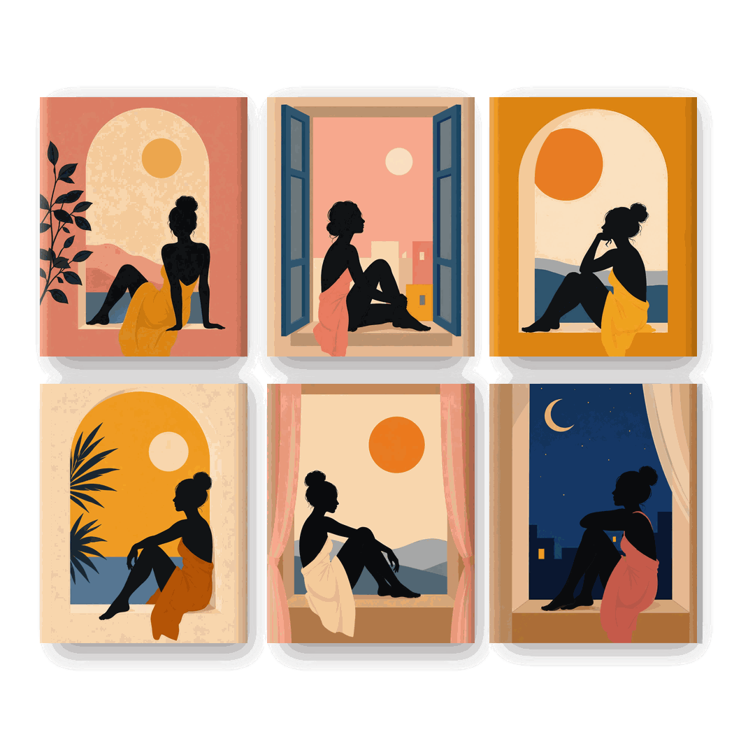 6 Mini Paintings - Sunset Window Set- Paint by Numbers