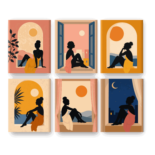 6 Mini Paintings - Sunset Window Set- Paint by Numbers