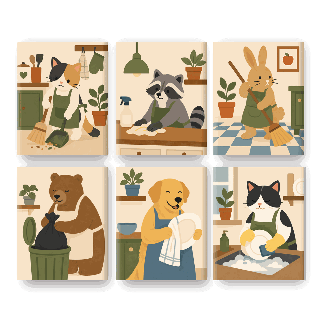 6 Mini Quadri - Set Animali di Cucina- Dipingi con i numeri