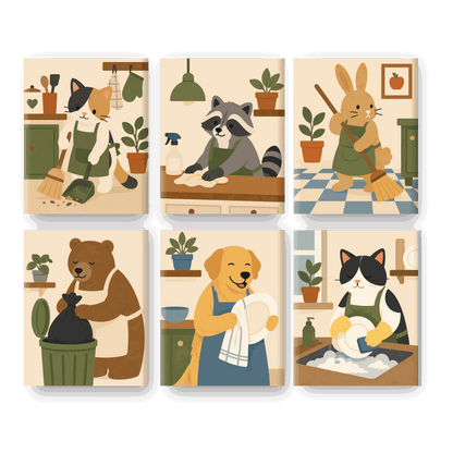 6 Mini Quadri - Set Animali di Cucina- Dipingi con i numeri