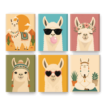 6 Mini-tableaux - Set Lama - Peinture à numéros