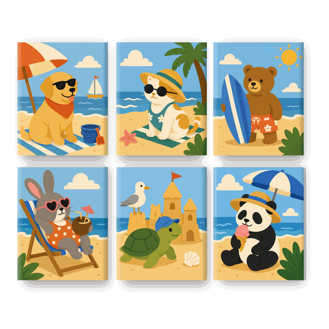 6 Mini Paintings - Beach Golden Set- Paint by Numbers