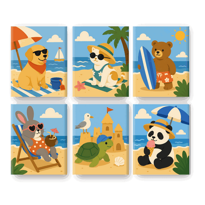 6 Mini Paintings - Beach Golden Set- Paint by Numbers