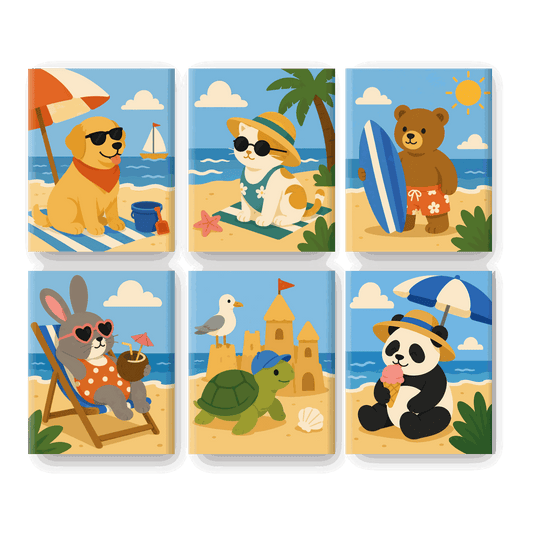 6 Mini Paintings - Beach Golden Set- Paint by Numbers