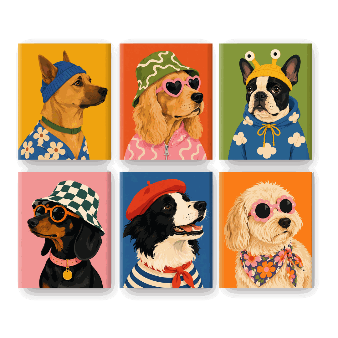 6 Mini Quadri - Set Cane Streetwear- Dipingi con i numeri