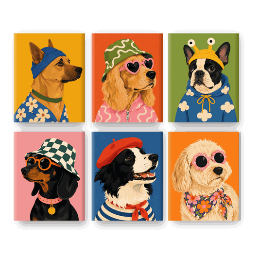 6 Mini-tableaux - Set Chien Style Streetwear - Peinture à numéros