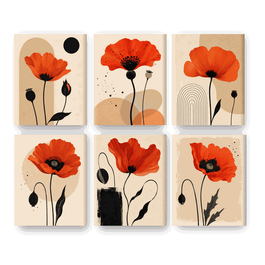6 Mini Quadri - Red Poppy Set- Dipingi con i numeri