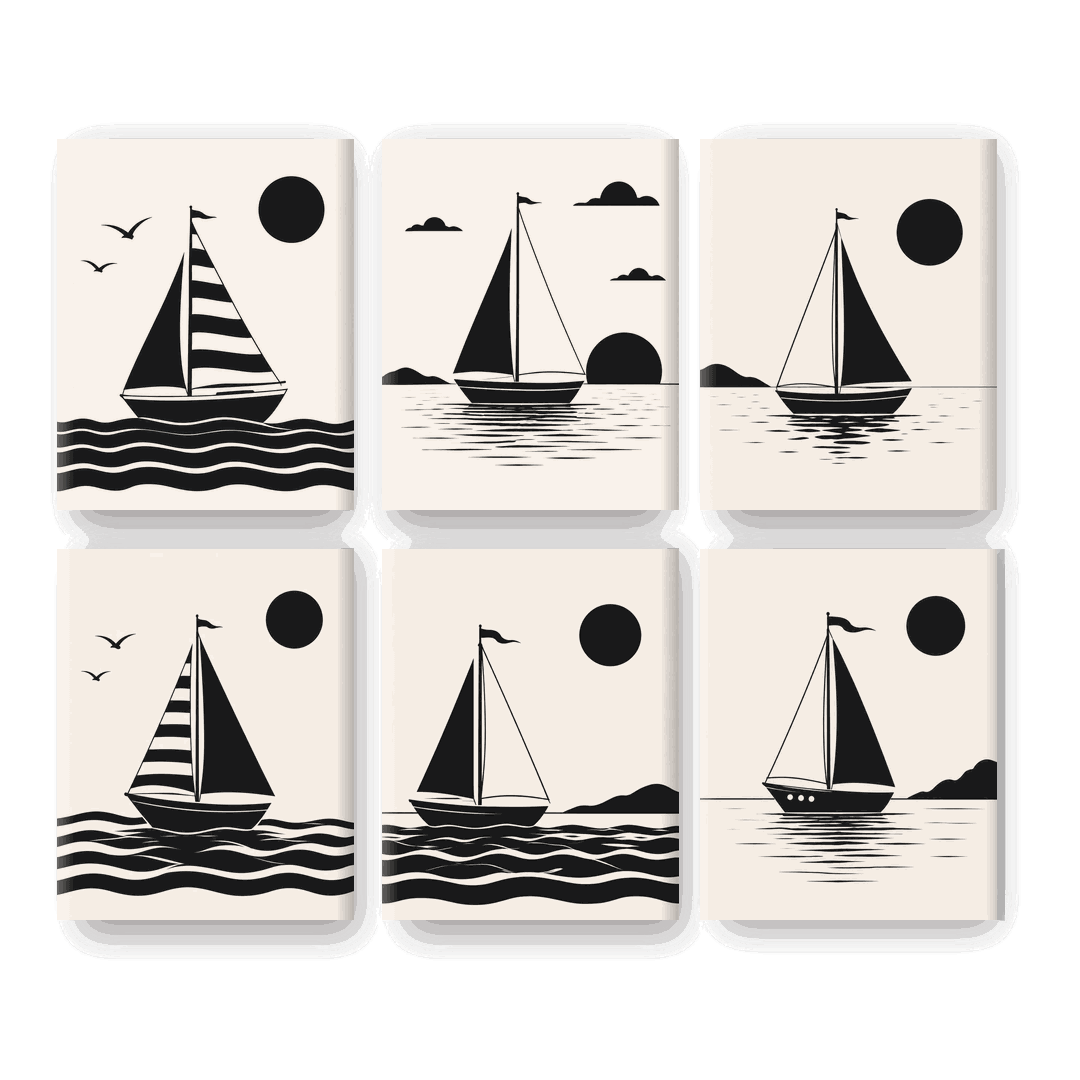 6 Mini Paintings - Nautical Silhouette Set- Paint by Numbers