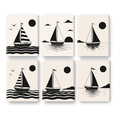 6 Mini Paintings - Nautical Silhouette Set- Paint by Numbers