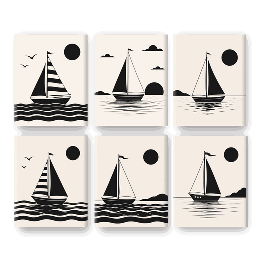 6 Mini Paintings - Nautical Silhouette Set- Paint by Numbers