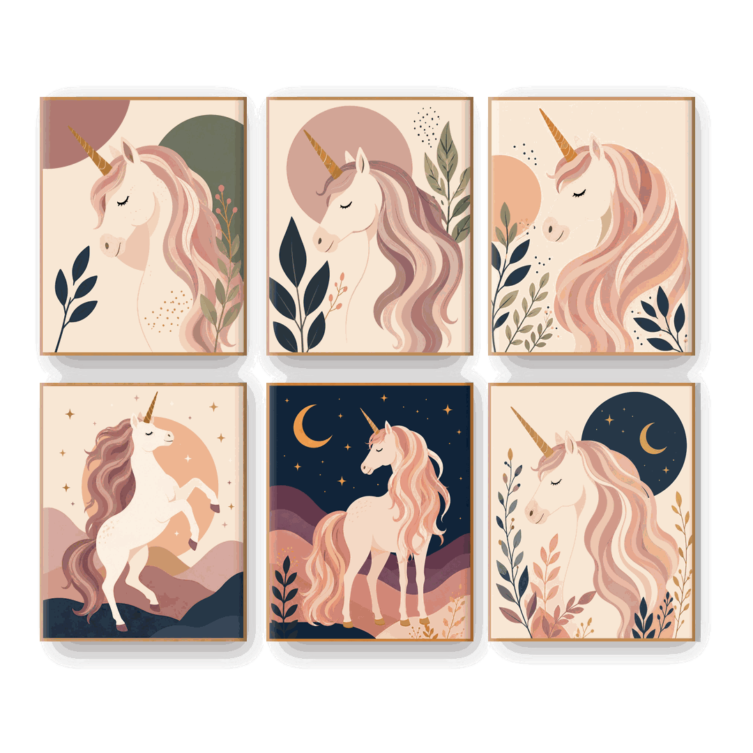 6 Mini Cuadros - Boho Unicorn Set- Pintar por números
