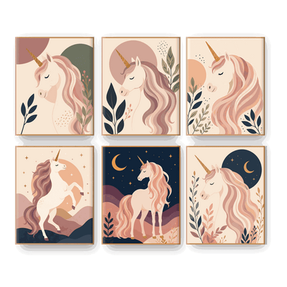 6 Mini Cuadros - Boho Unicorn Set- Pintar por números