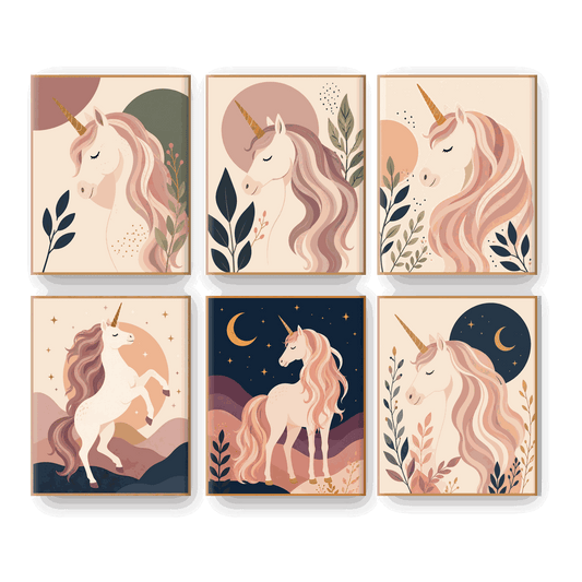 6 Mini Paintings - Boho Unicorn Set- Paint by Numbers