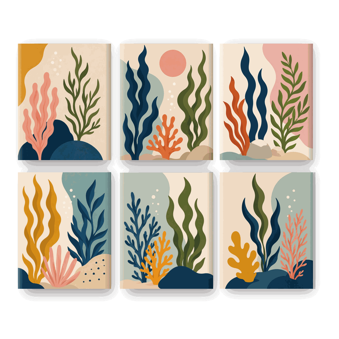 6 Mini Paintings - Ocean Botanicals Set- Paint by Numbers