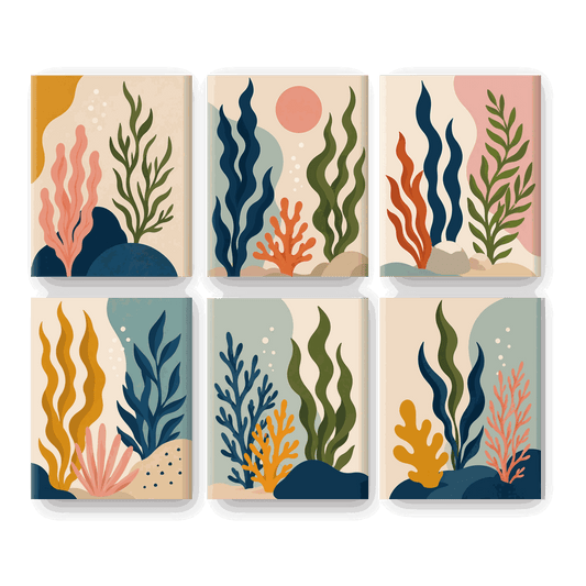 6 Mini Paintings - Ocean Botanicals Set- Paint by Numbers