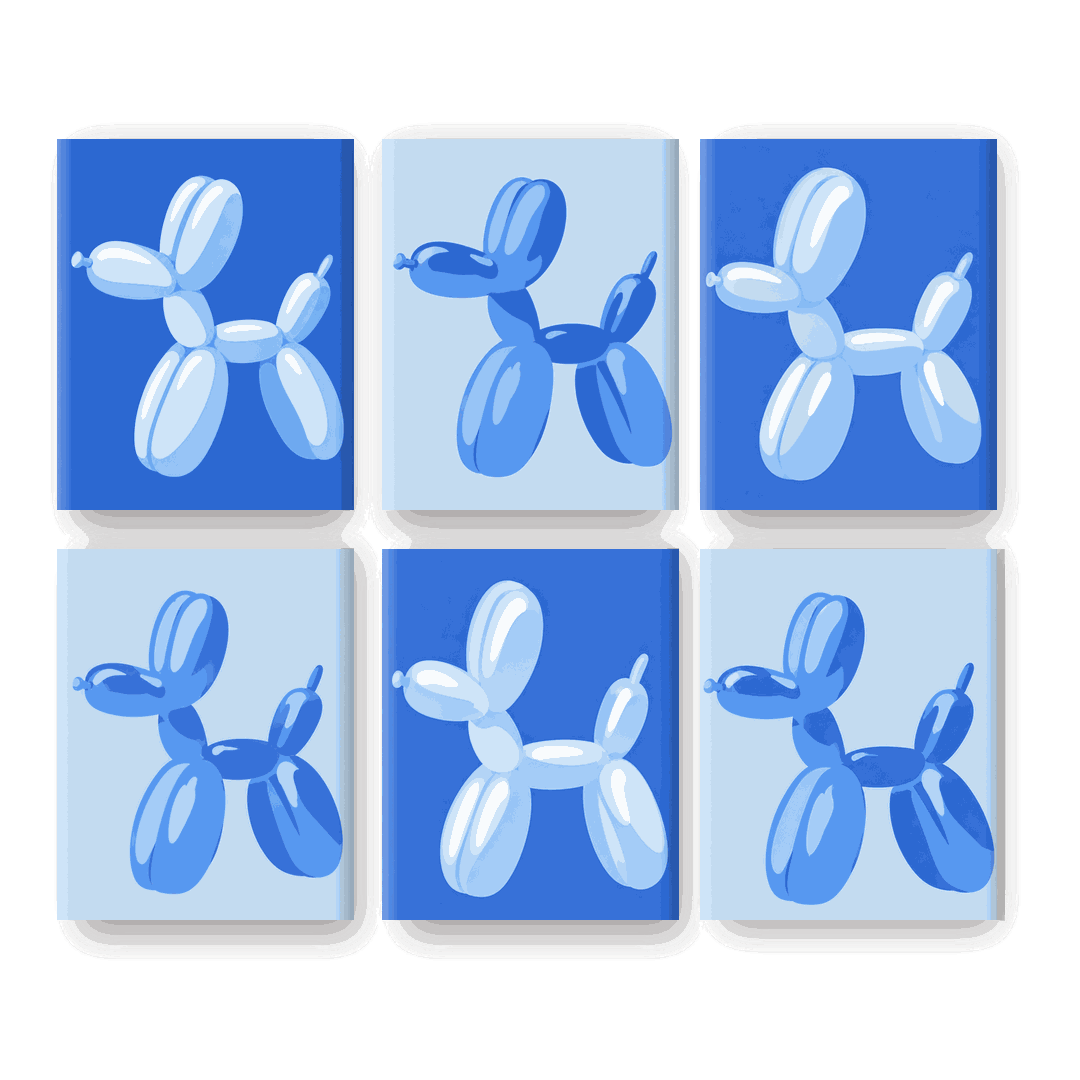 6 Mini Paintings - Blue Balloon Pop Set- Paint by Numbers