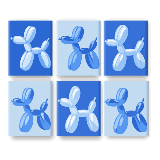 6 Mini Paintings - Blue Balloon Pop Set- Paint by Numbers