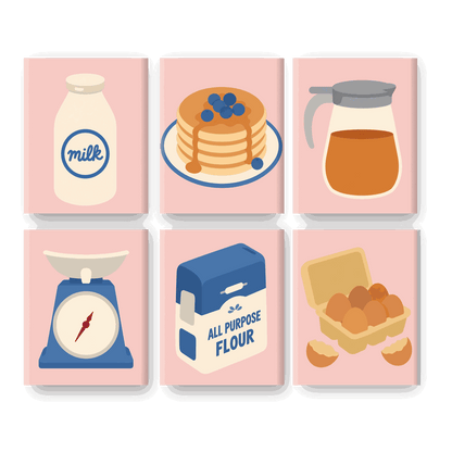 6 Mini Paintings - Blueberry Pancakes Set- Paint by Numbers