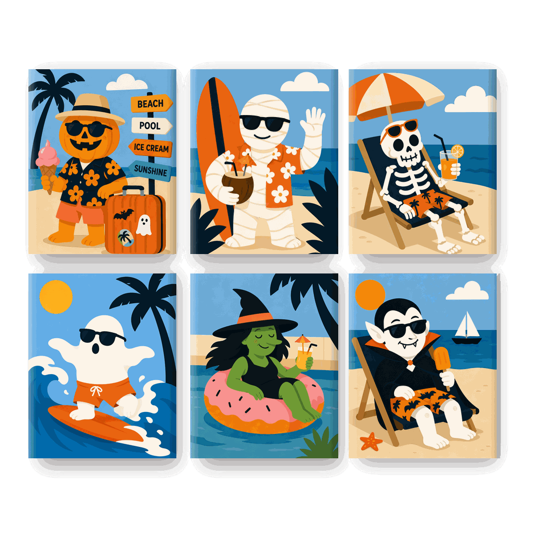 6 Mini Paintings - Halloween Summer Set- Paint by Numbers