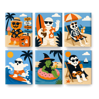 6 Mini Paintings - Halloween Summer Set- Paint by Numbers