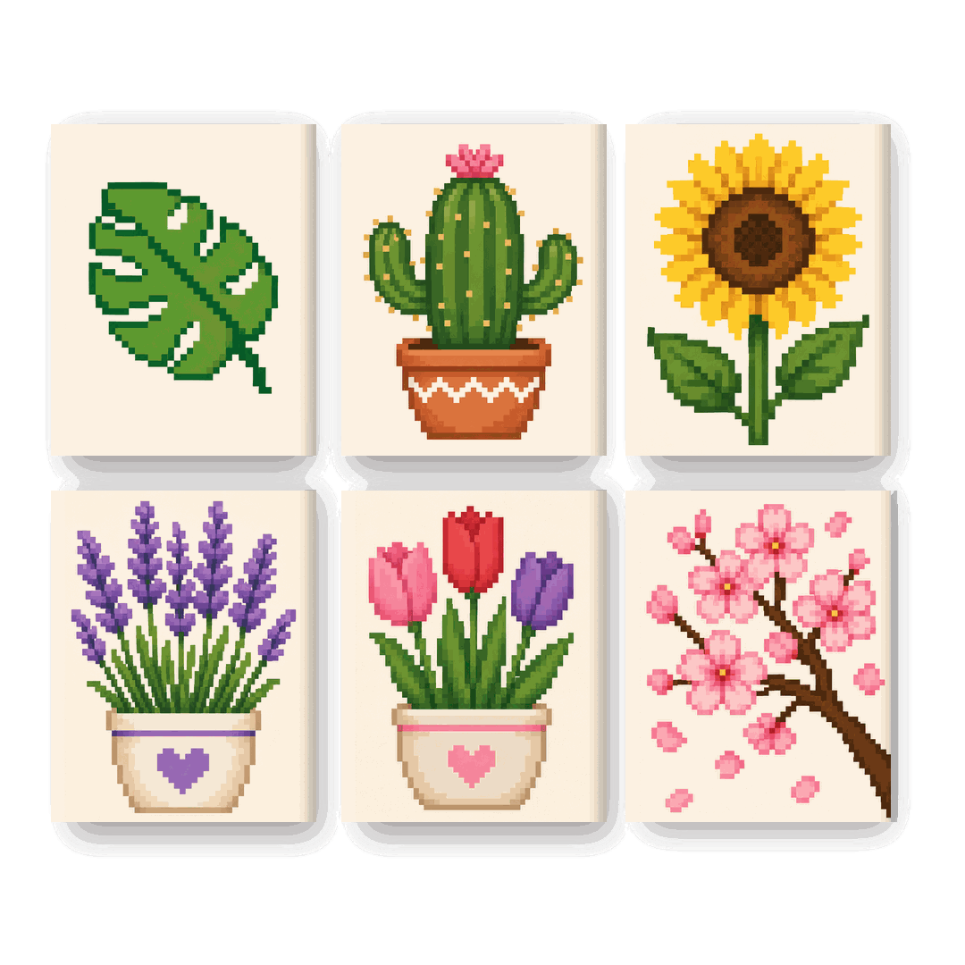 6 Mini Paintings - Pixel Flowers Set- Paint by Numbers