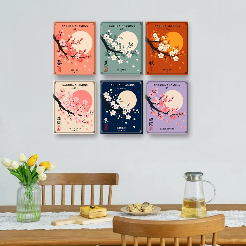 6 Mini Paintings - Sakura Seasons Set