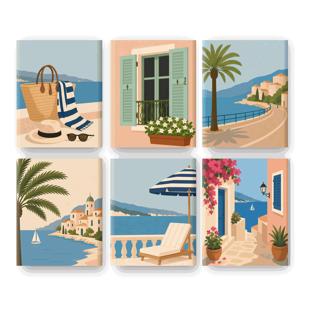 6 Mini Paintings - Beach Essentials Set- Paint by Numbers